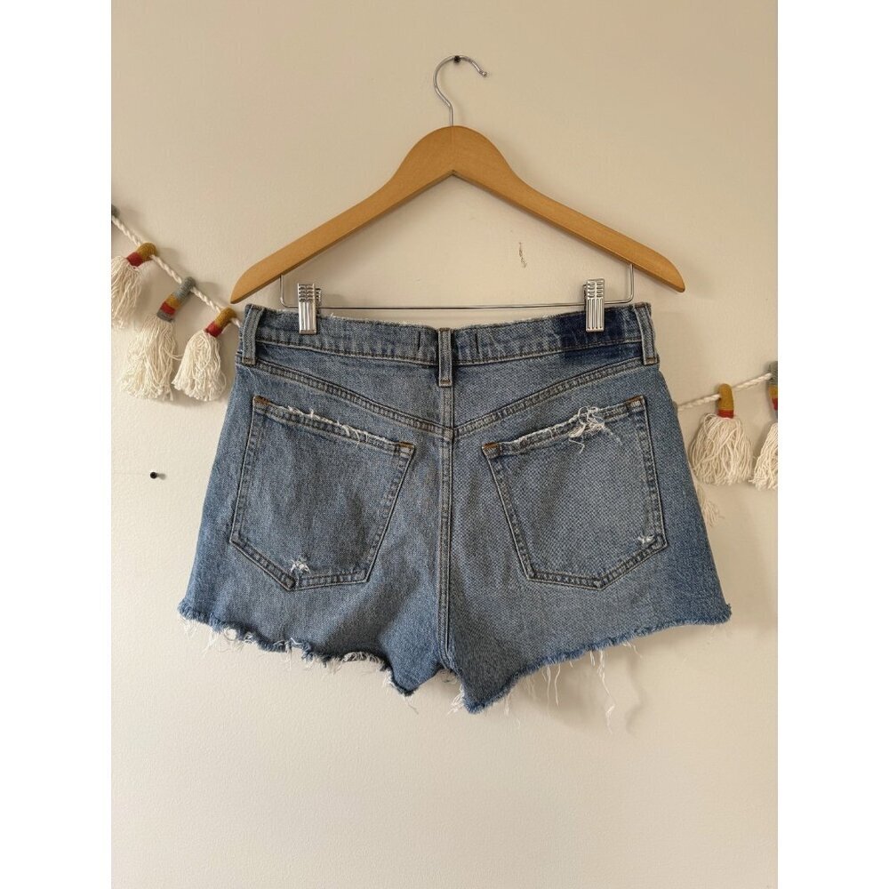 Abercrombie & Fitch The Mom Short High Rise Distress Blue Denim Cut Off 30/10 - Picture 2 of 8